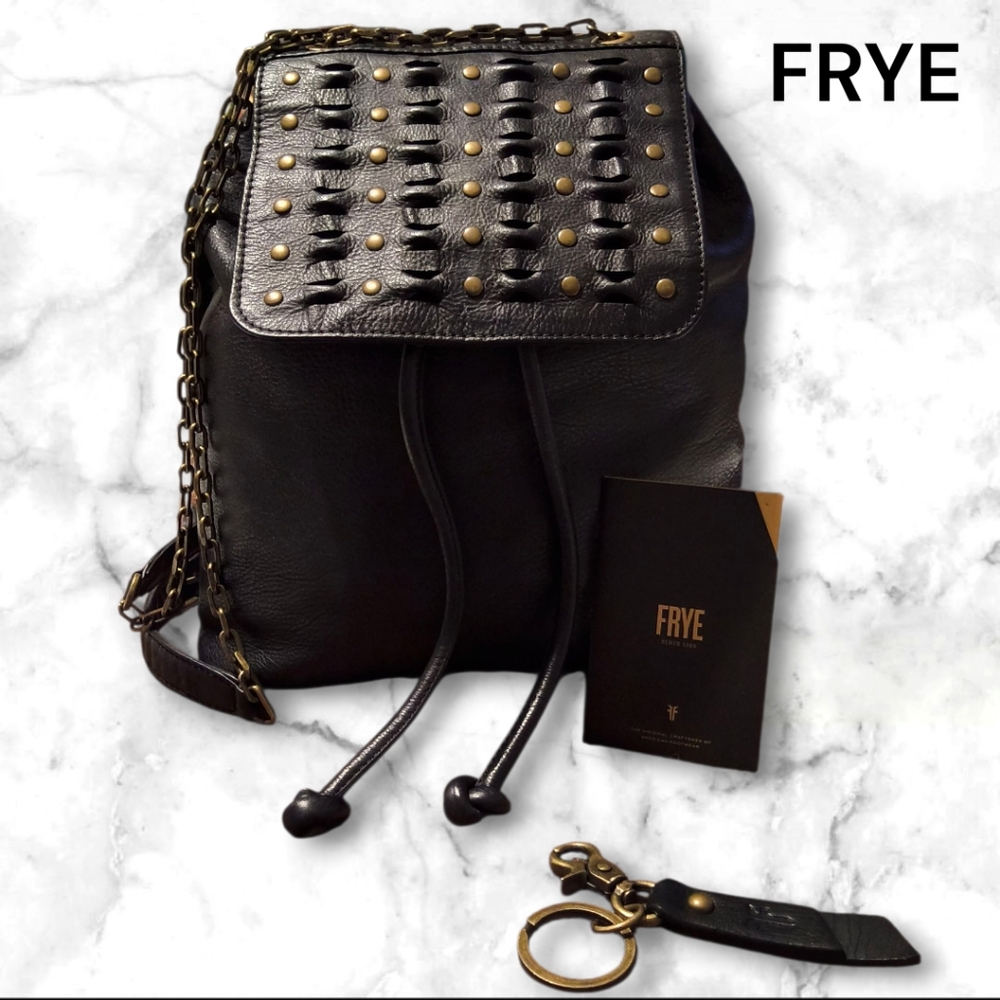 Frye Studded Black Leather Backpack